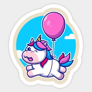 Cute Unicorn Floating With Balloon Cartoon Sticker